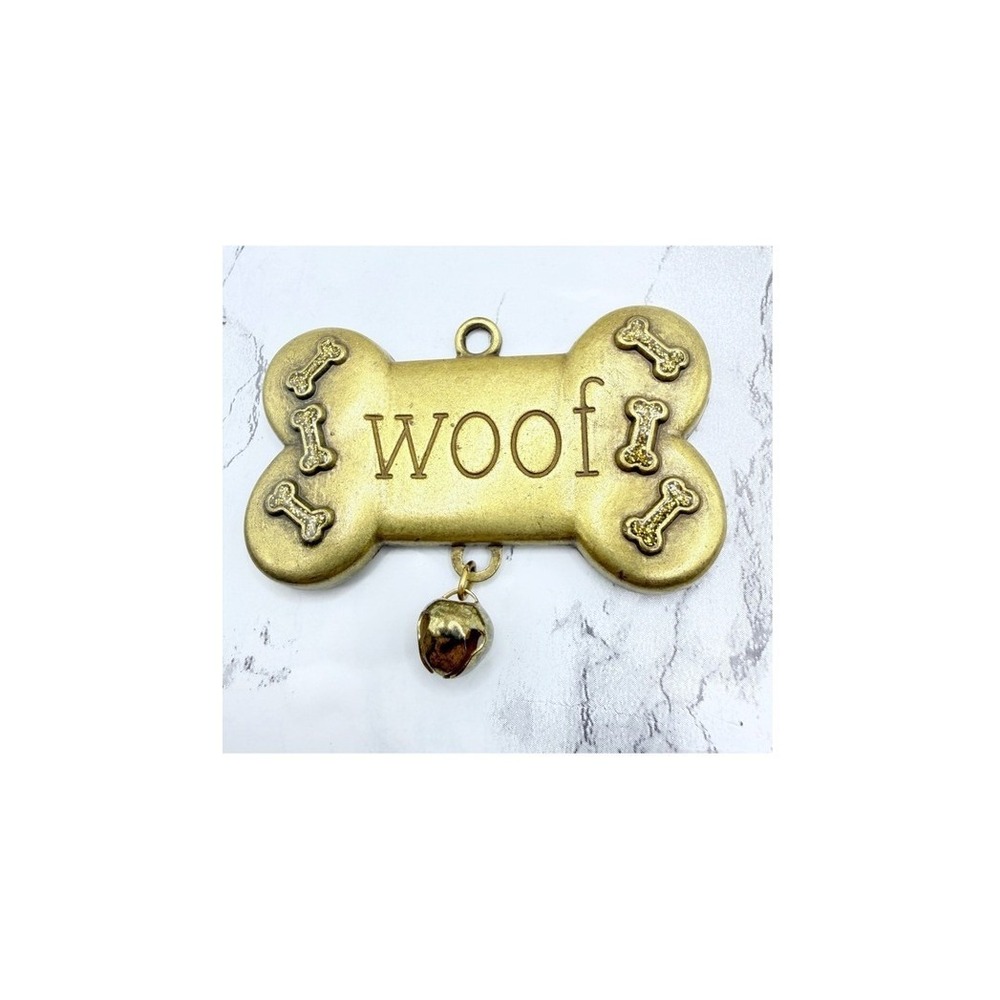 Vintage 2004 Gloria Duchin Woof Dog Bone Christmas Ornament Bell USA